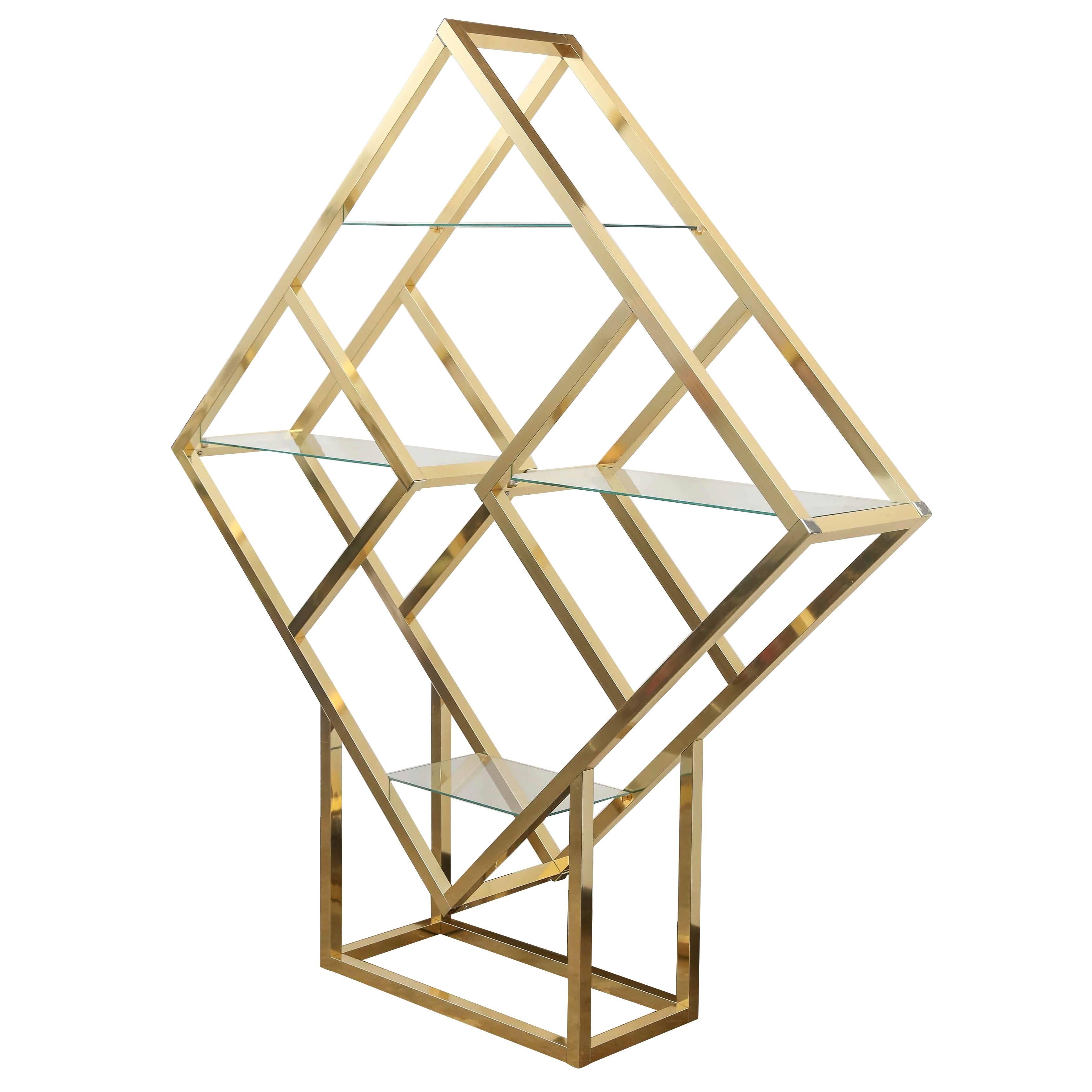 Modernist Geometric Brass Diamond Shaped Étagère by Milo Baughman