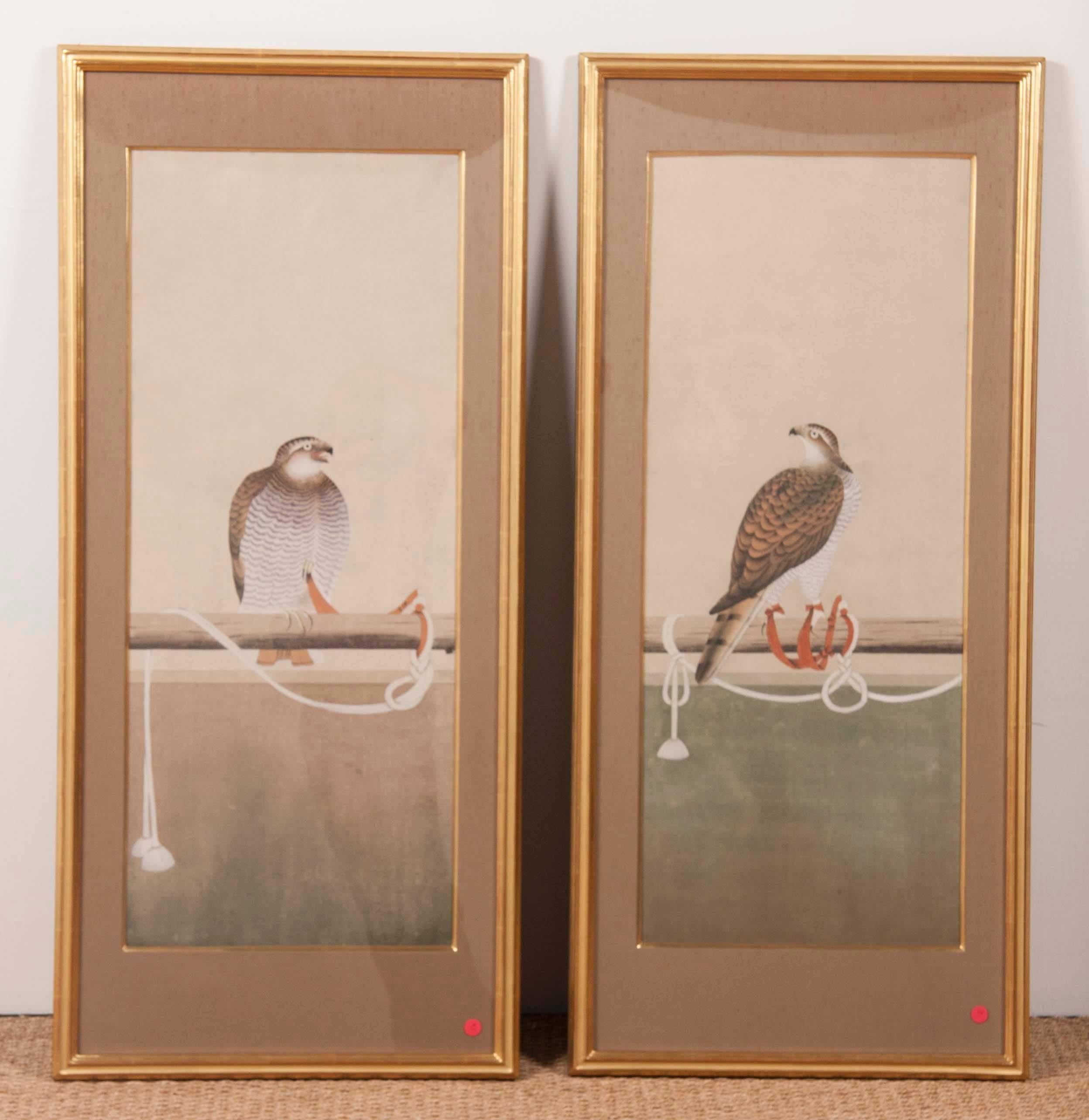 20th Century Four Japanese Watercolors Depicting Various Stages of Falconry