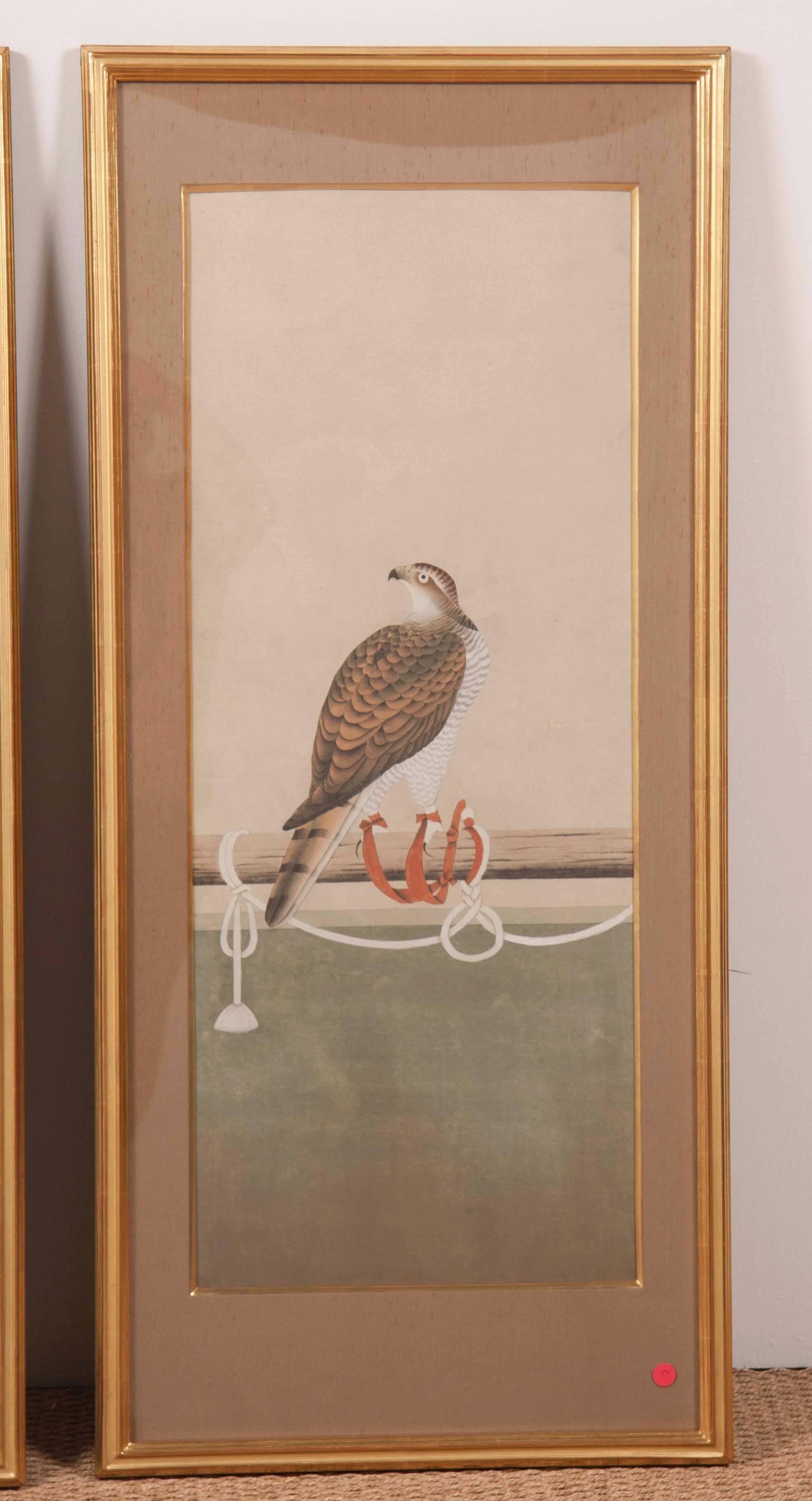 Four Japanese Watercolors Depicting Various Stages of Falconry In Good Condition In Stamford, CT