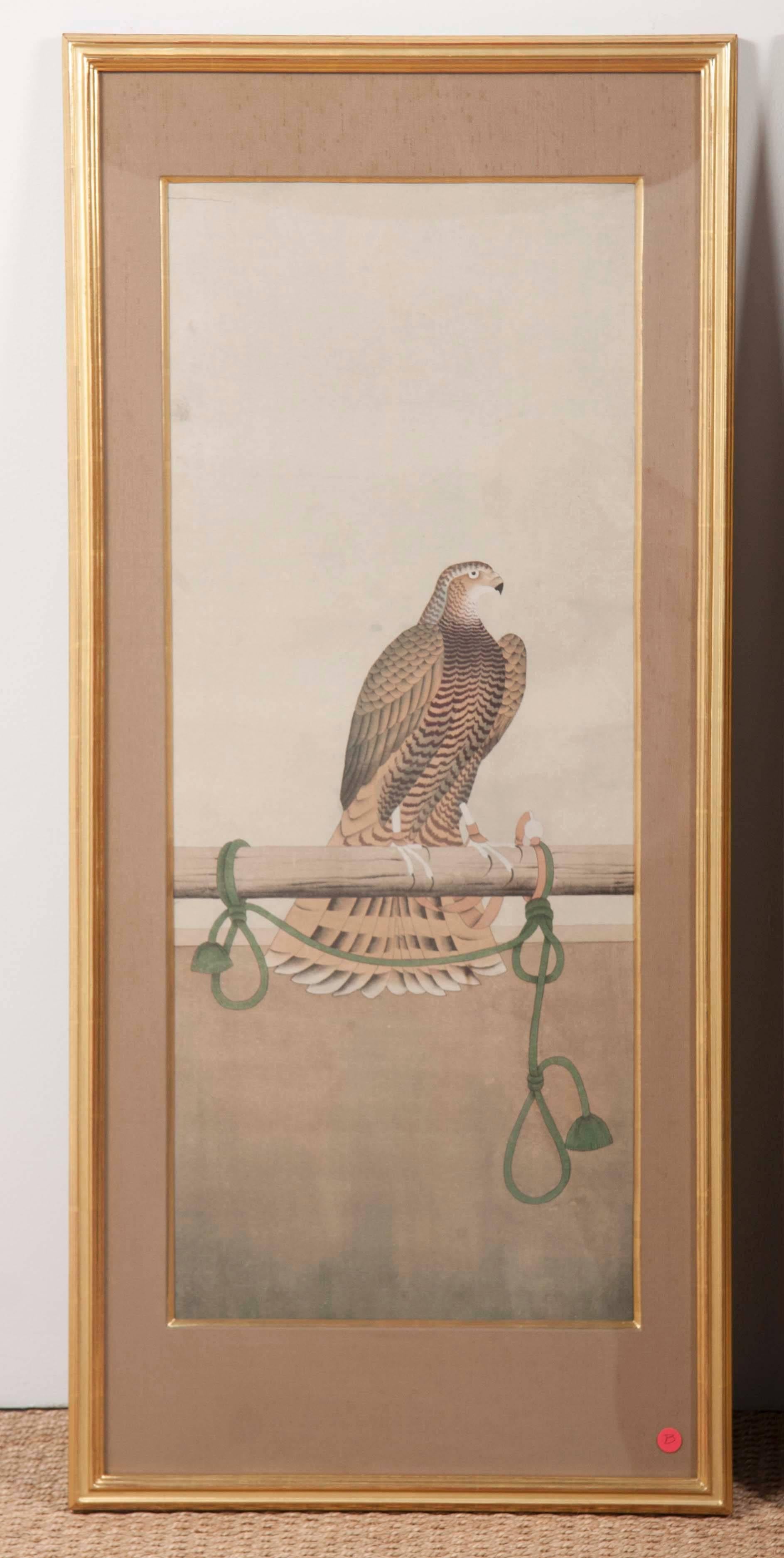 Painted Four Japanese Watercolors Depicting Various Stages of Falconry