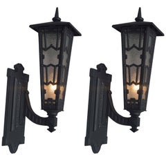 Pair of Outdoor Edwardian Cast Iron Sconces ca. 1910