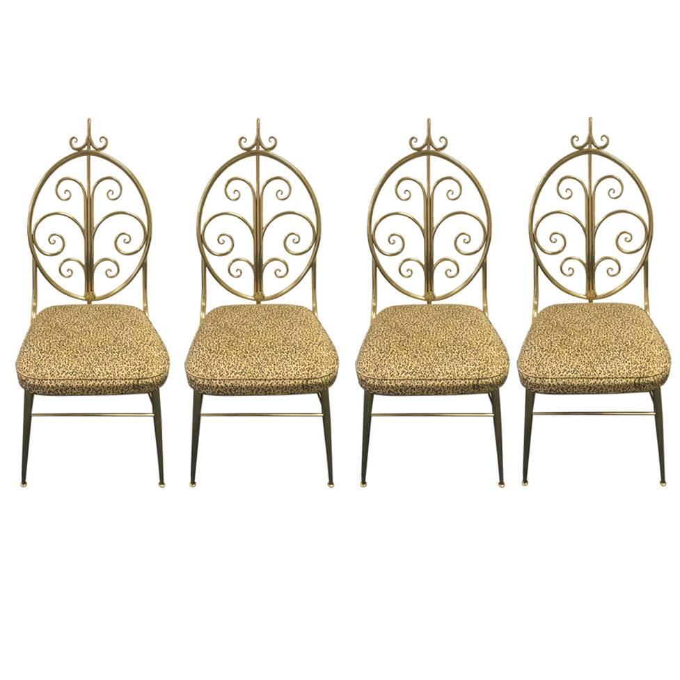 Set of Four Fabulous Mid-Century Modern Brass Dining Chairs