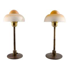 Fog & Mørup, Pair of Fried Eggs Table Lamps, Brass Frames with Glass Shades D