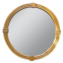 1940s Three-Strand Round Rattan Mirror