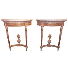 Pair of Louis XVI Style Giltwood and Painted Consoles 10