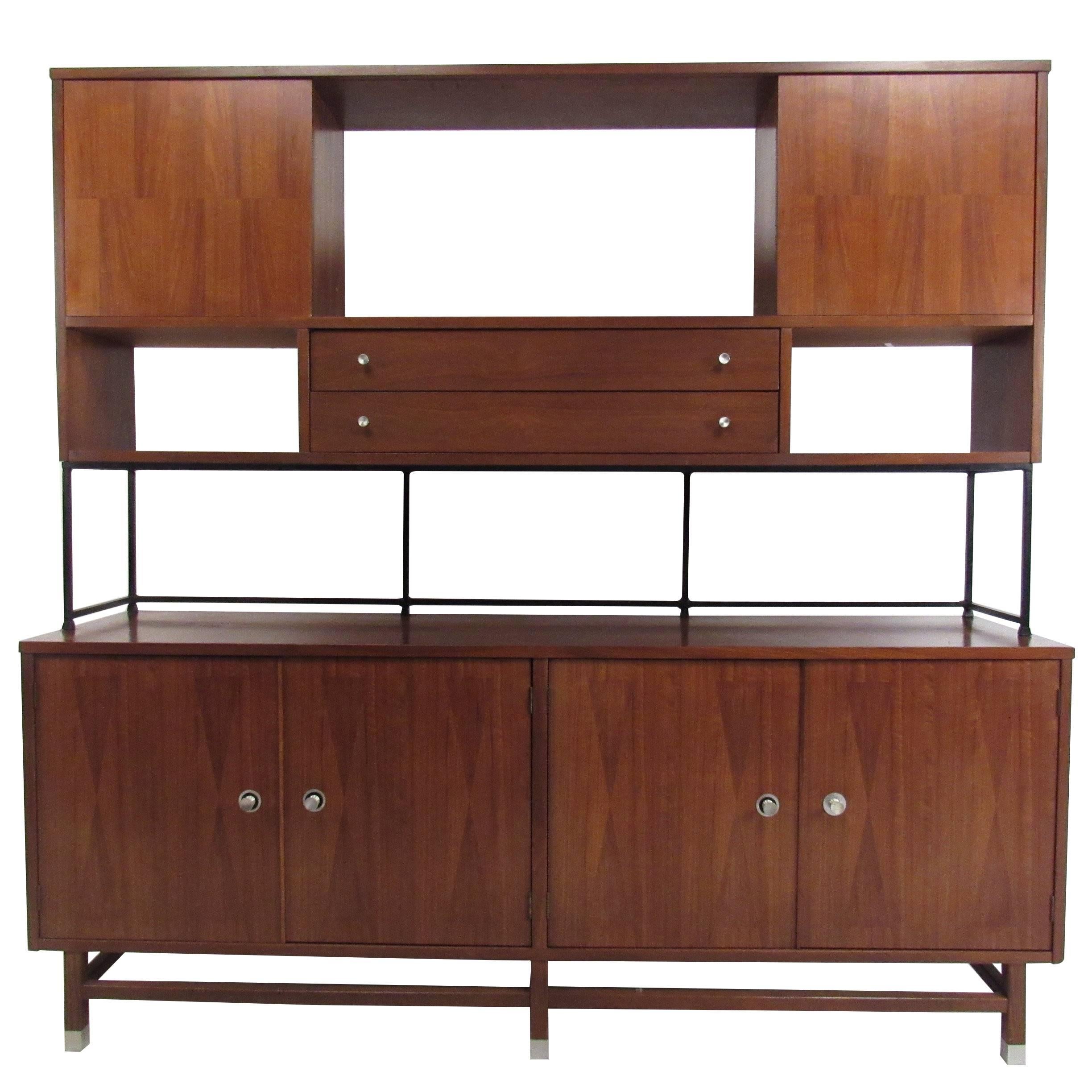 Mid-Century Modern Credenza with Display Topper by Stanley