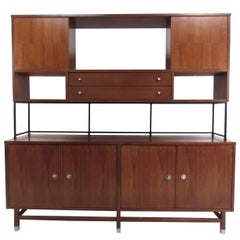 Vintage Mid-Century Modern Credenza with Display Topper by Stanley