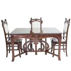 Antique Art Nouveau Dining Suite with Six Chairs and Extension Table, France, circa 1900