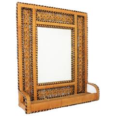 Unusual Wicker Rectangular Shelf Mirror in the "Emmanuelle" Chair Manner
