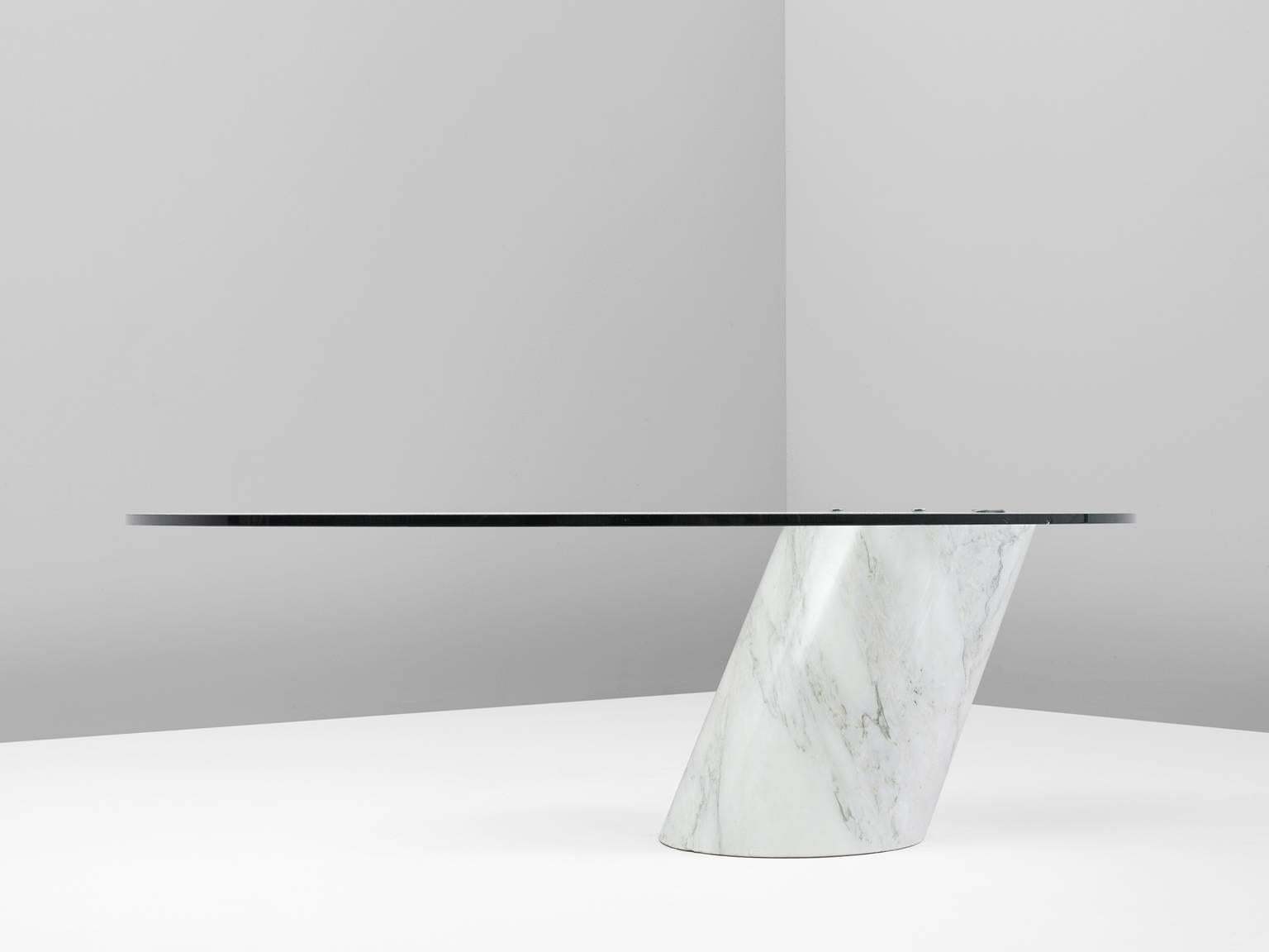 Mid-Century Modern Coffee Table 'K1000' in Carrara Marble and Glass for Ronald Schmitt 