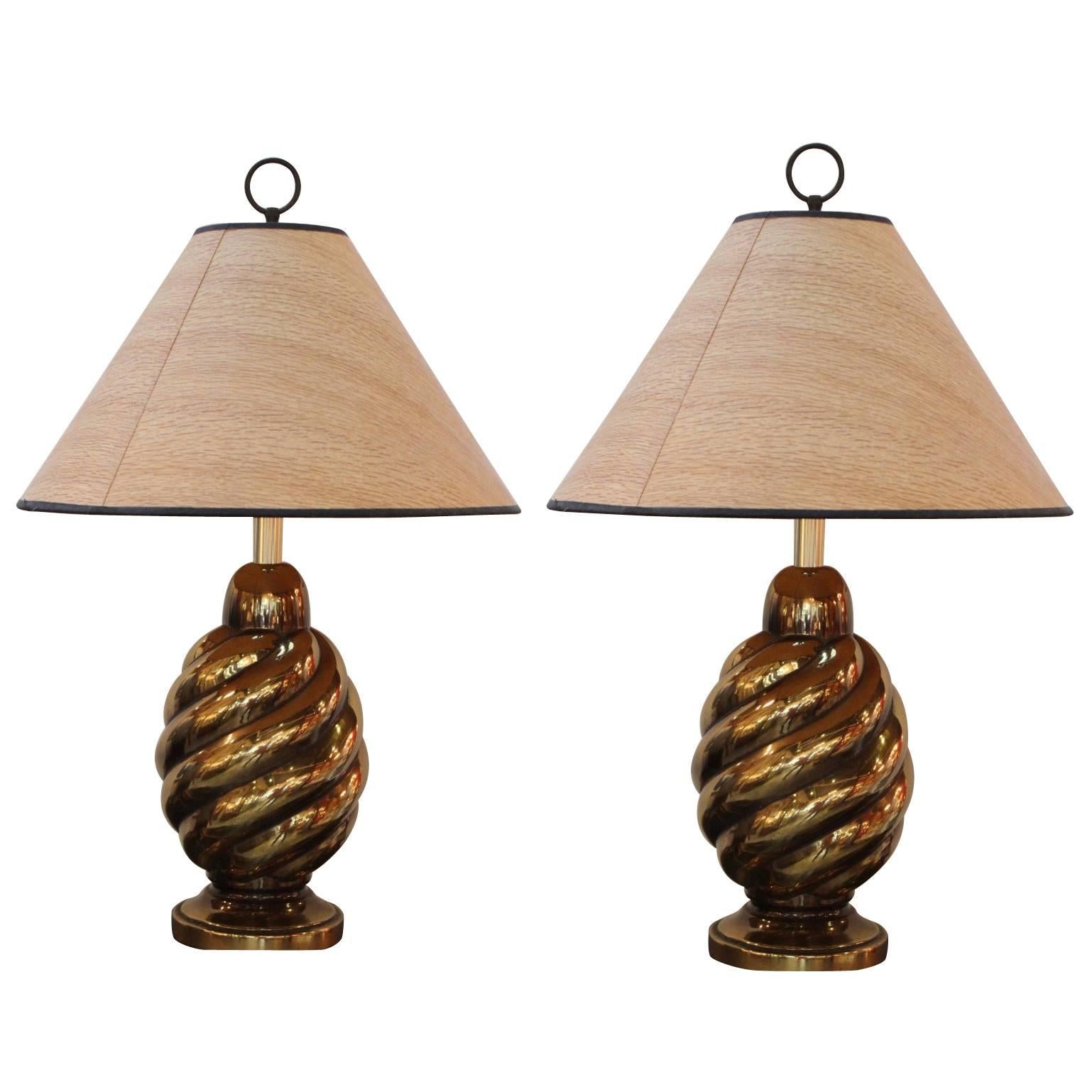 Mid-Century Modern Swirled Brass Table Lamps