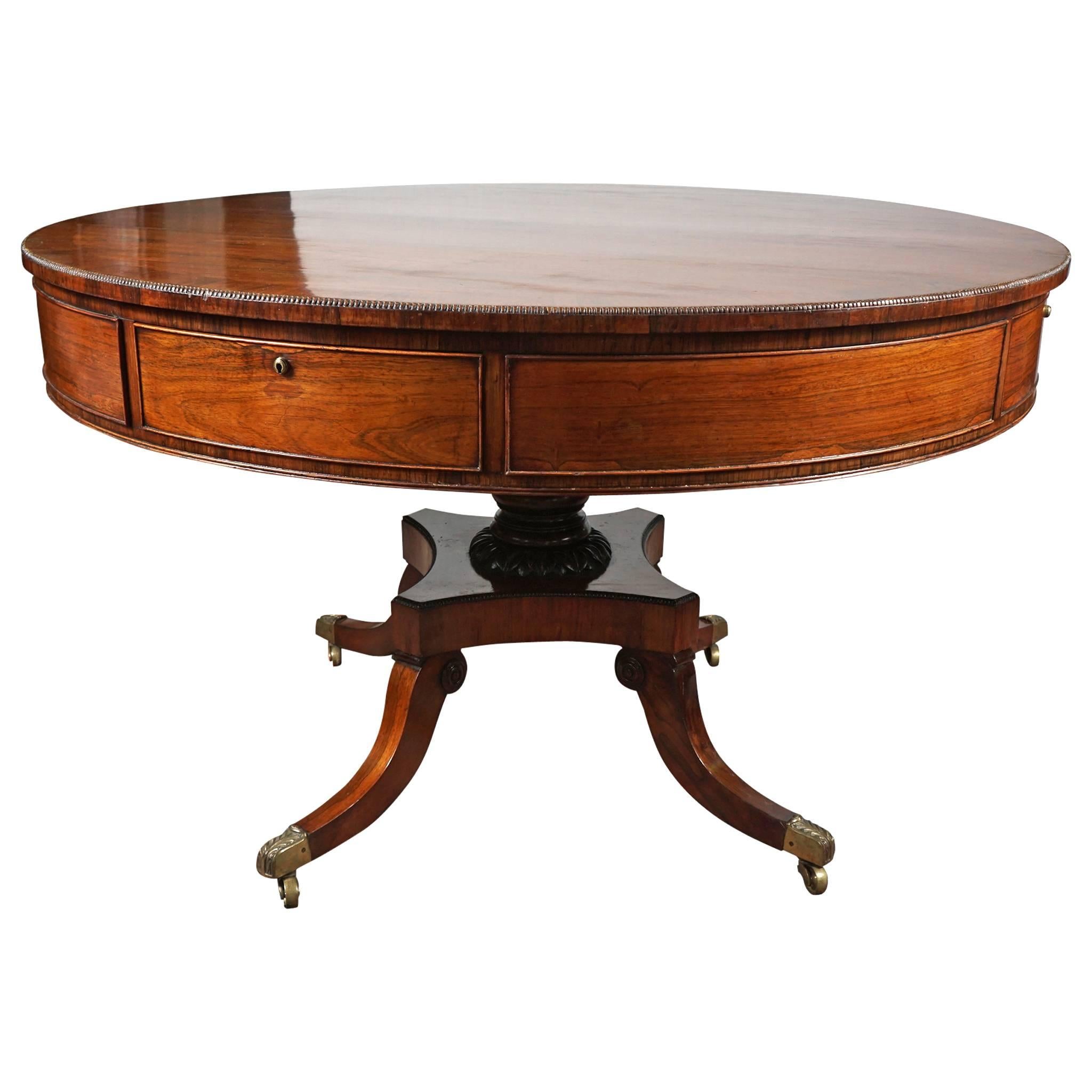 19th Century Regency Rosewood Drum Table For Sale