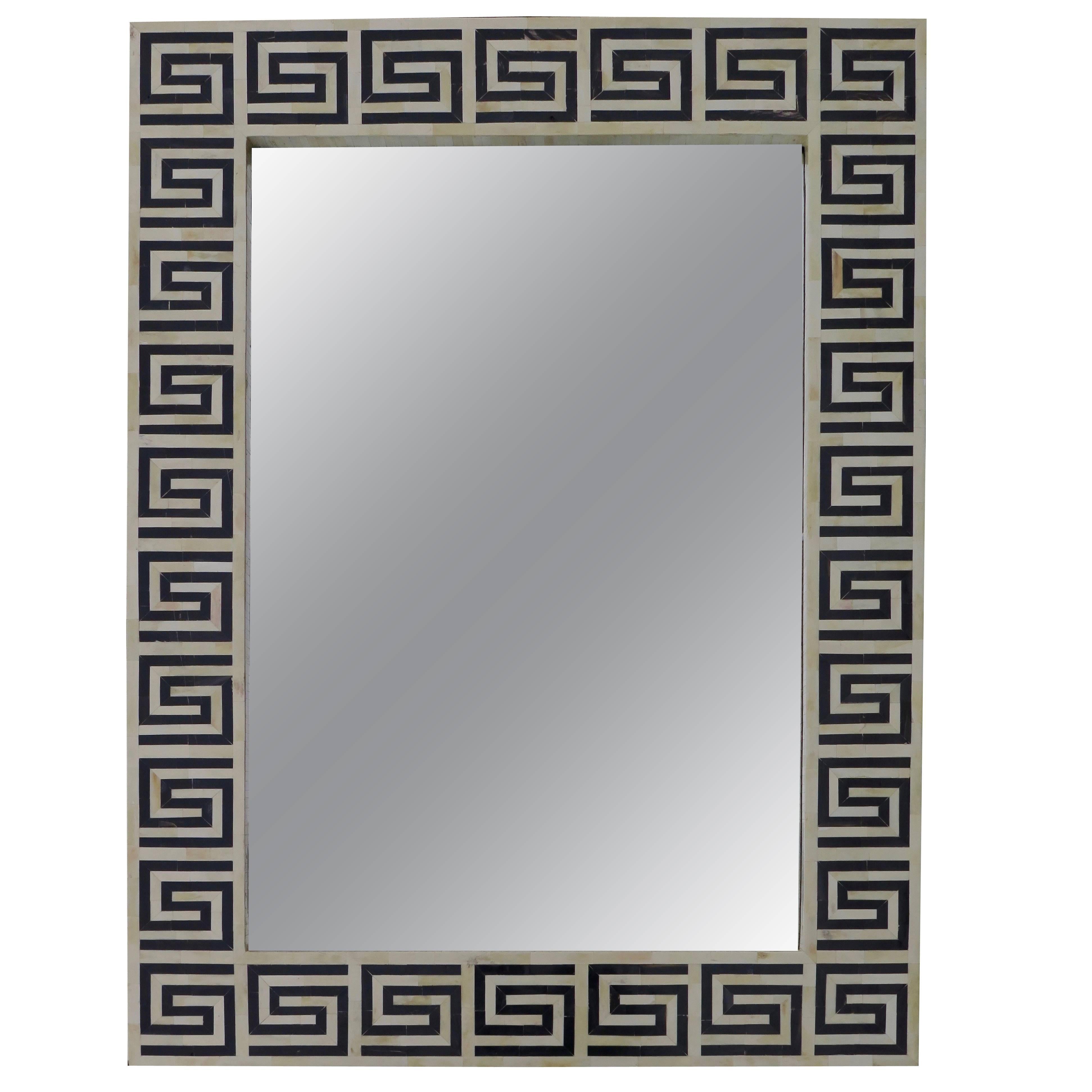 Black and White Bone Mirror  Greek Key Design, Style of Karl Springer For Sale