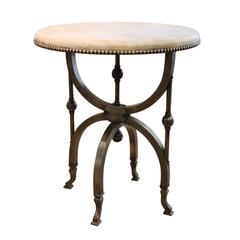 19th Century Brass Base, Round Vellum Top Side Table, England