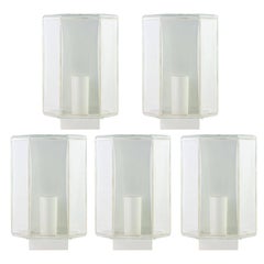 1 of 3 1970s Minimalist White and Clear Glass Wall Lights by Glashütte Limburg 