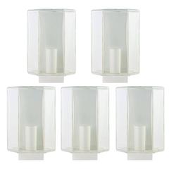 Three 1970s Minimalist White and Clear Glass Wall Lights by Glashütte Limburg 9