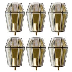 Six Iron & Clear Glass Wall-Mounted Light Fixtures by Glashütte Limburg c. 1965 4