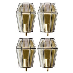 Four Iron 
Clear Glass Wall-Mounted Light Fixtures by Glashütte Limburg c. 1965