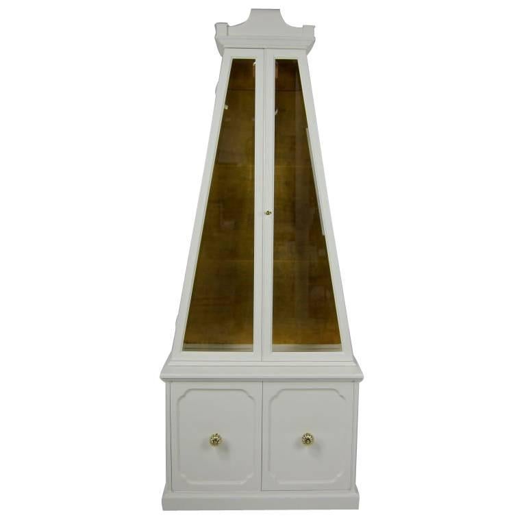 Grand Scale White Lacquer Obelisk Form Vitrine