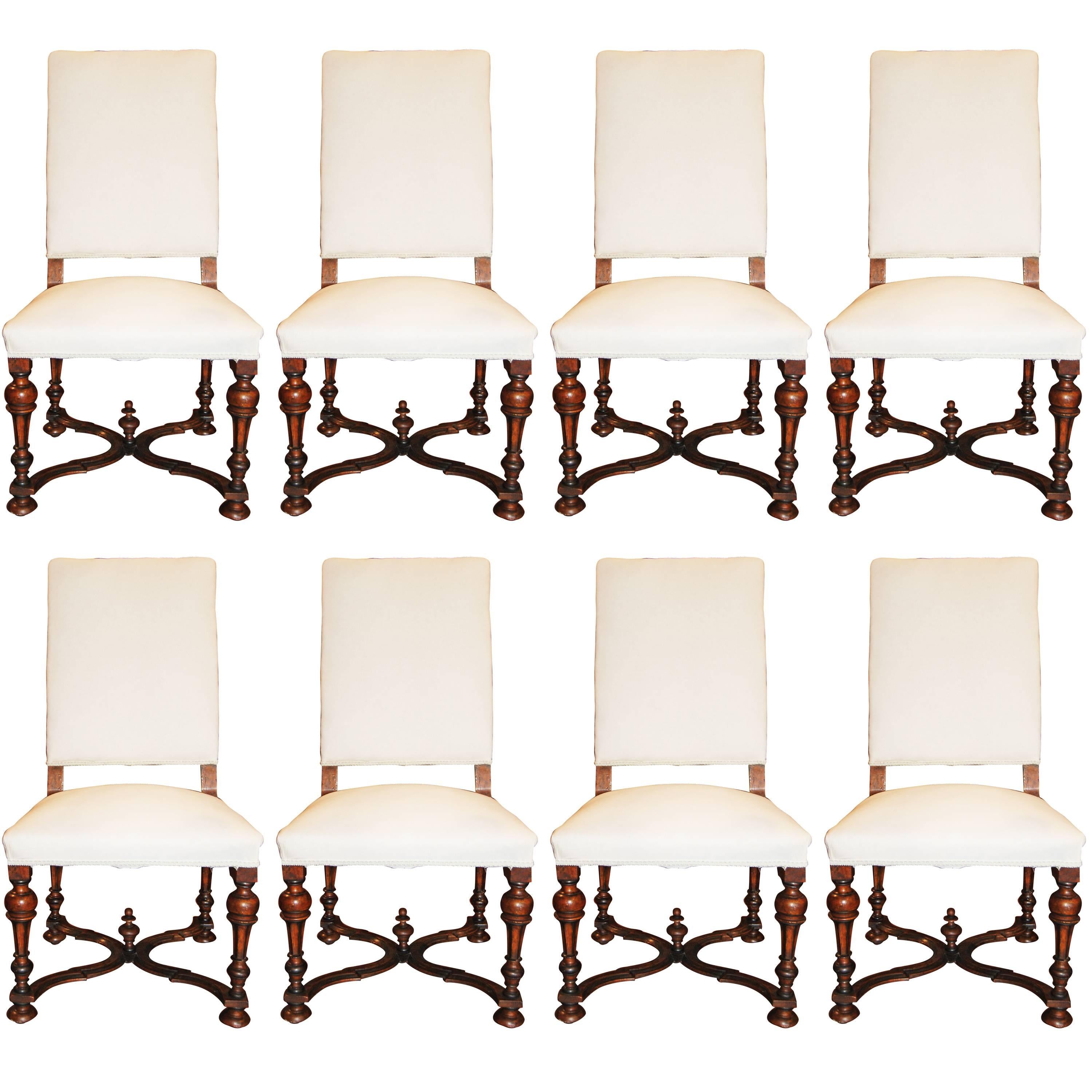 Set of Eight Louis XIV Walnut Chairs
