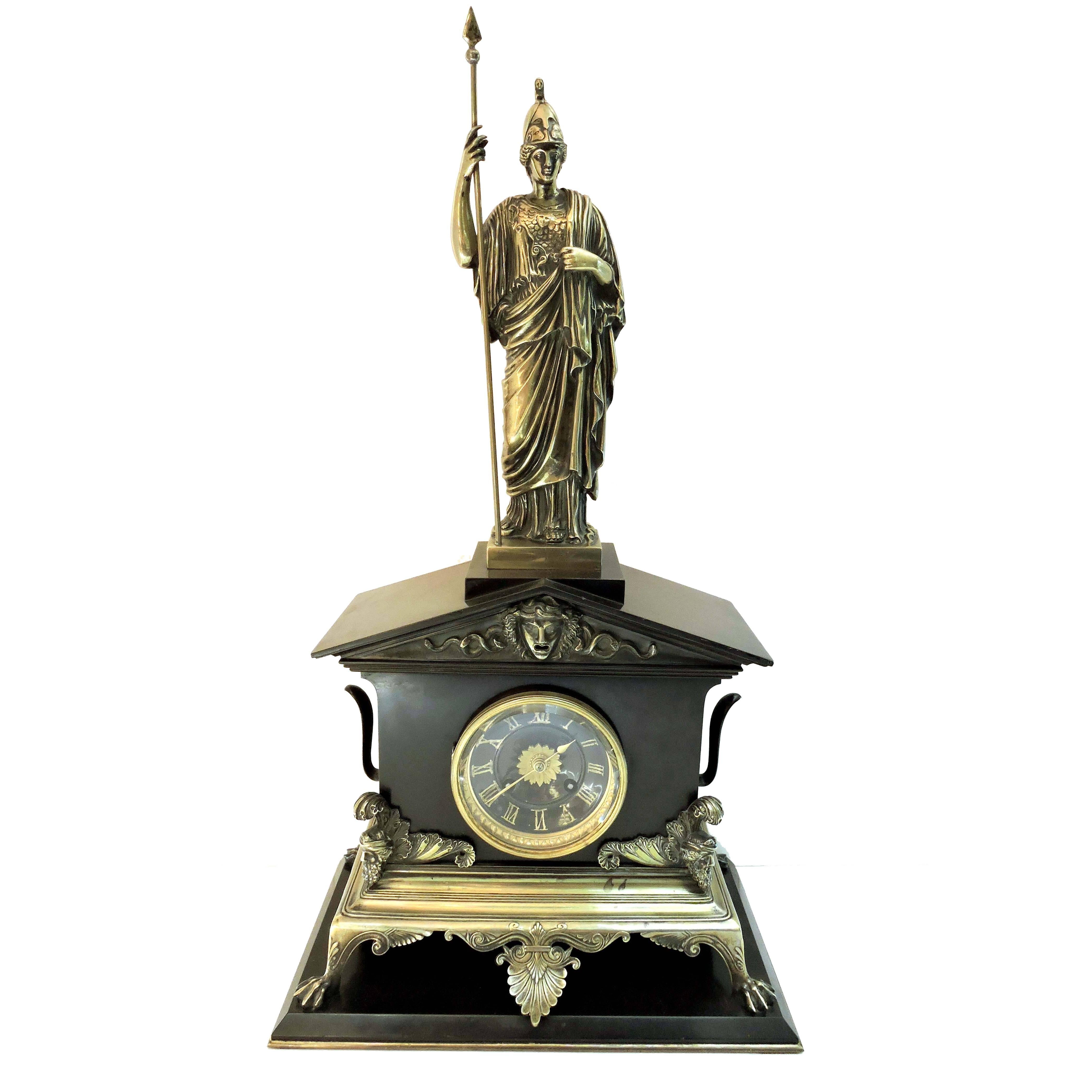 French Japy Freres Bronze and Slate Figural Clock, Medaille D'or, 1867 For Sale