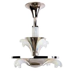 Petit French Art Deco Opalescent Glass Chandelier by Sabino