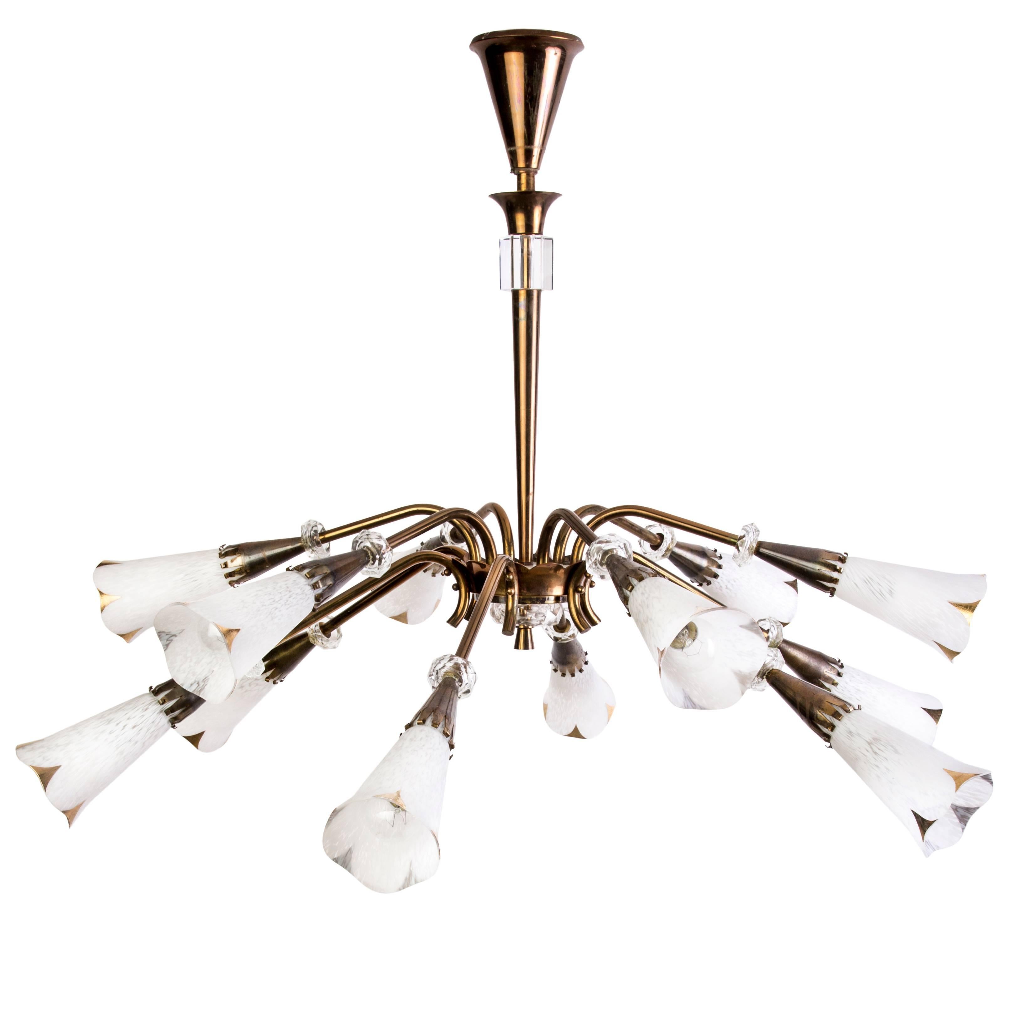 Mid-Century Genet et Michon Chandelier with Shades by Sevres For Sale