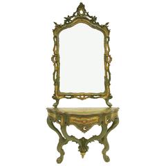 Rare Italian 19th-20th Century Polychrome Painted Carved Wood Console and Mirror 7
