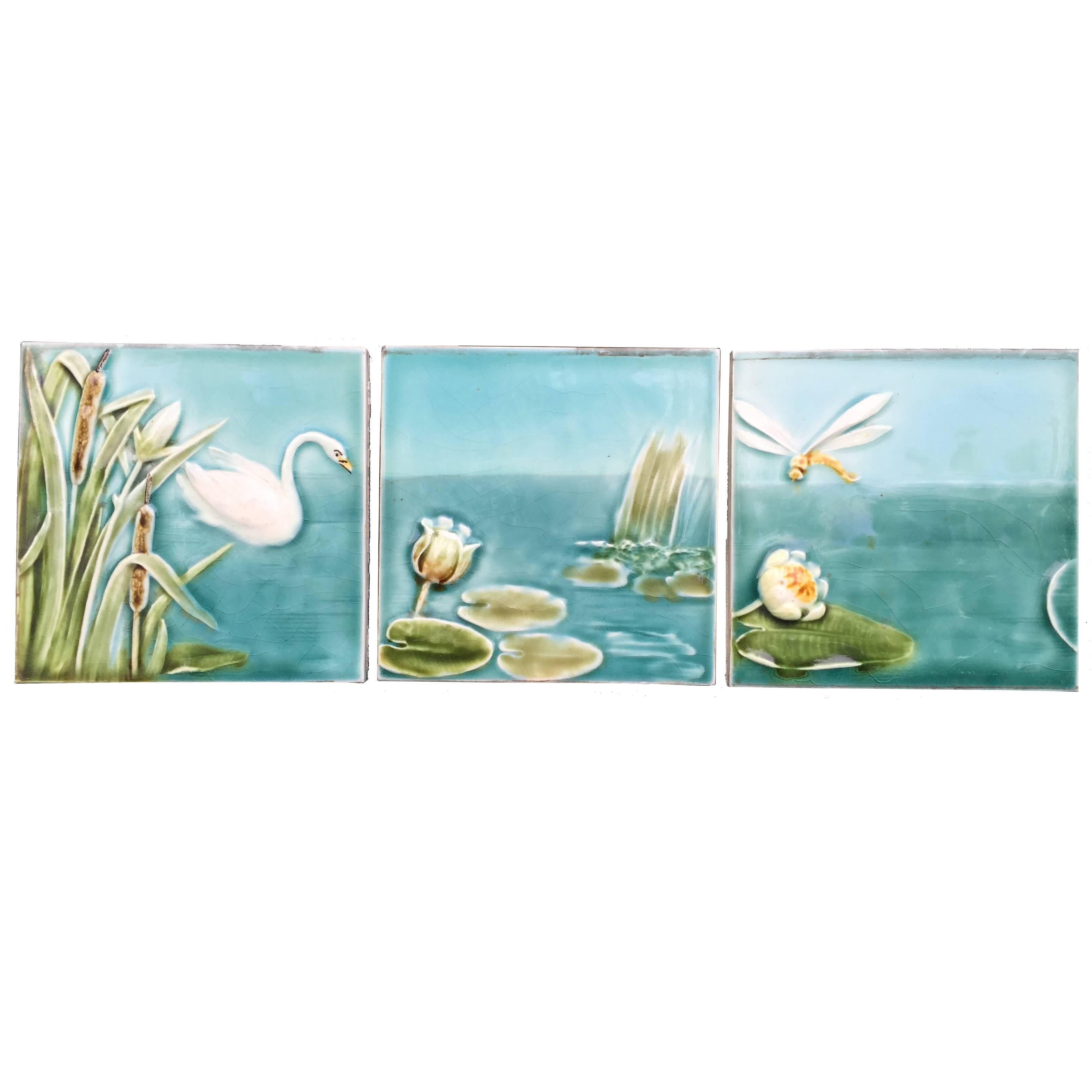 Swan, Dragonfly and Lotus Art Nouveau Tile Collection, Beautiful Blue  FREE SHIP