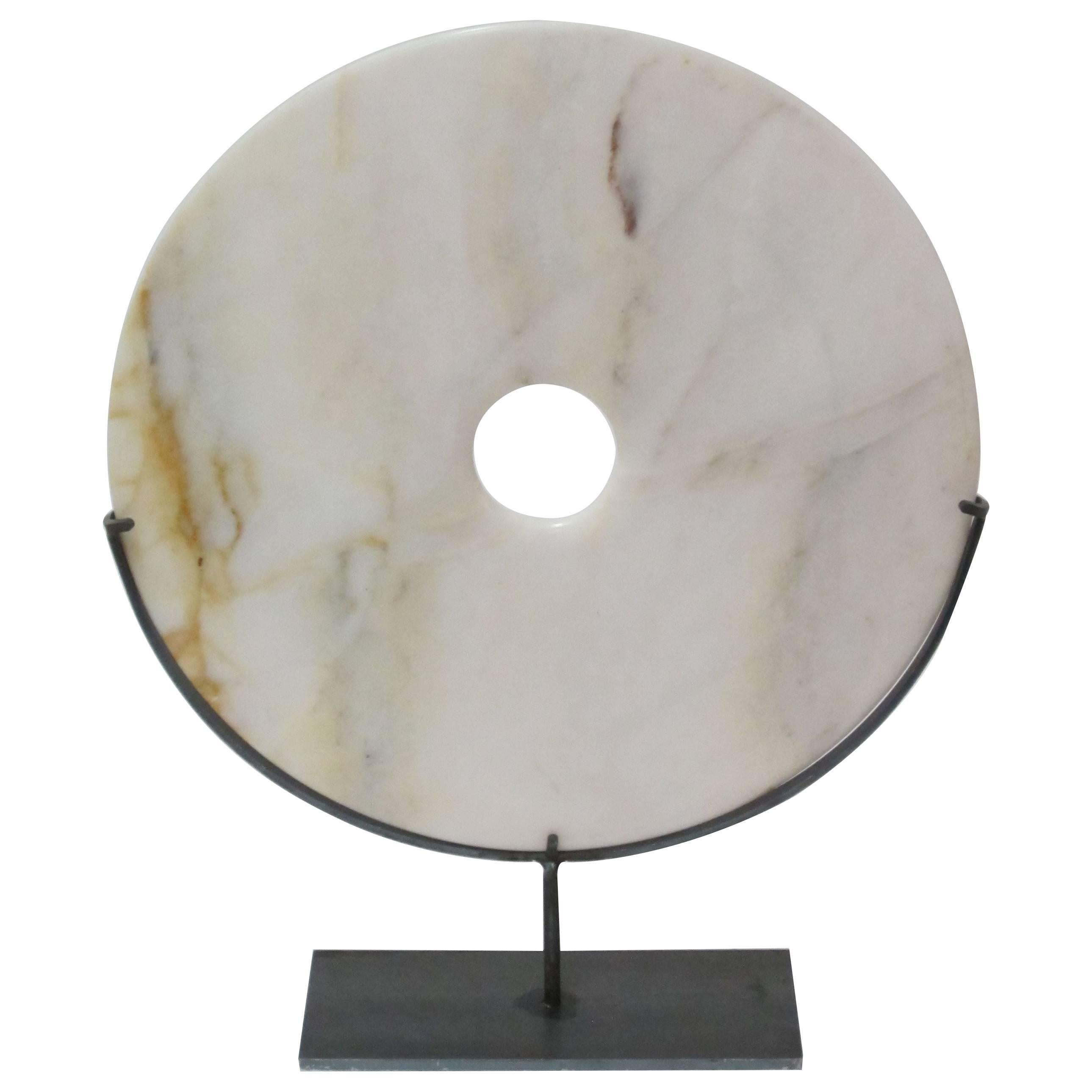 Cream Stone Disc Sculpture, China, Contemporary