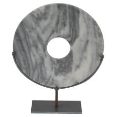 Set of Two Grey/White Stone Disc Sculptures, China, Contemporary