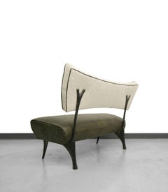 Unique Steel, Leather and Velvet Bench by Jordan Mozer