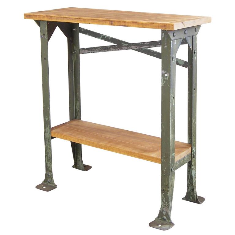 Vintage Industrial TwoTier Wood and Metal Side Table Shelf Stand