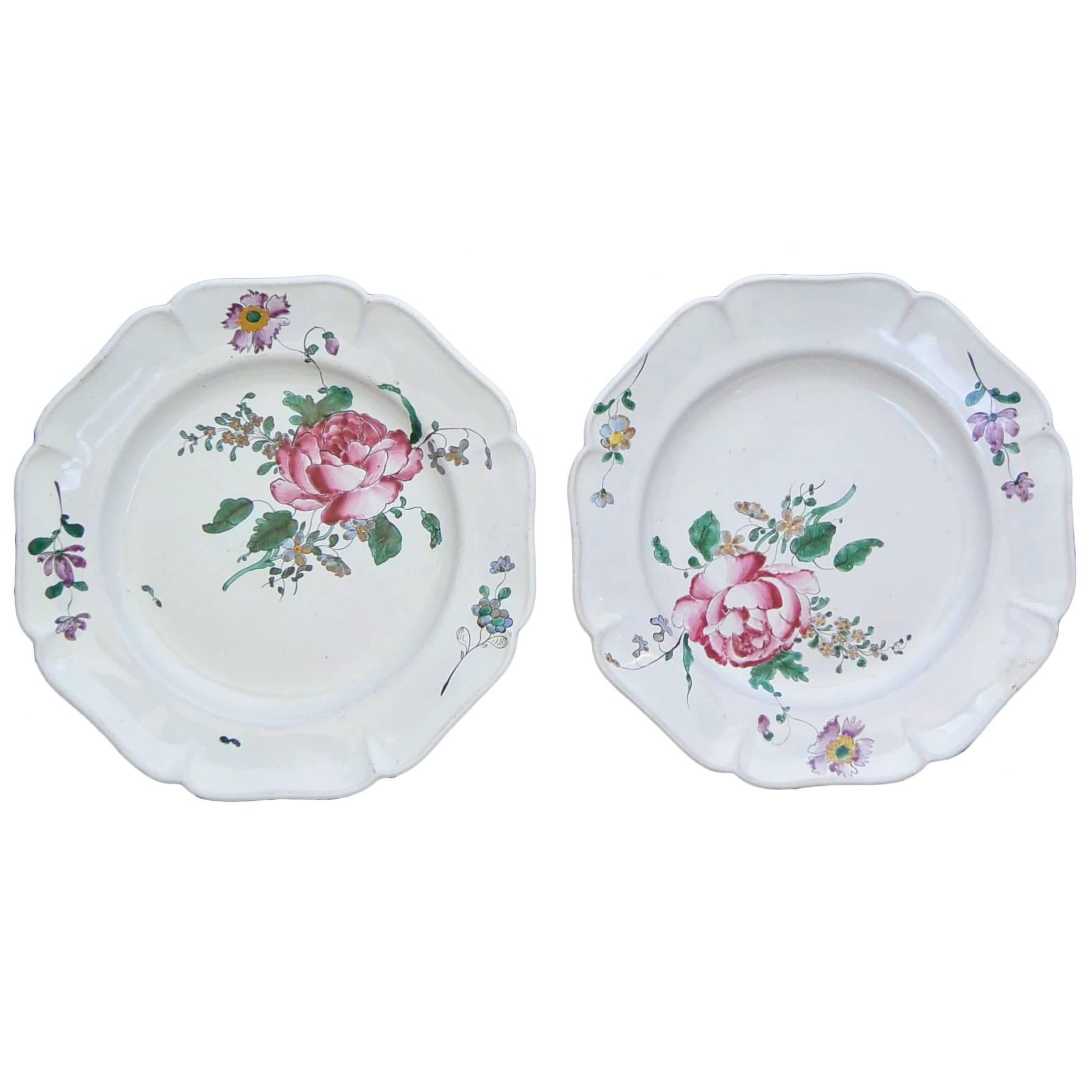 Pair of Strasbourg Faience Floral Plates
