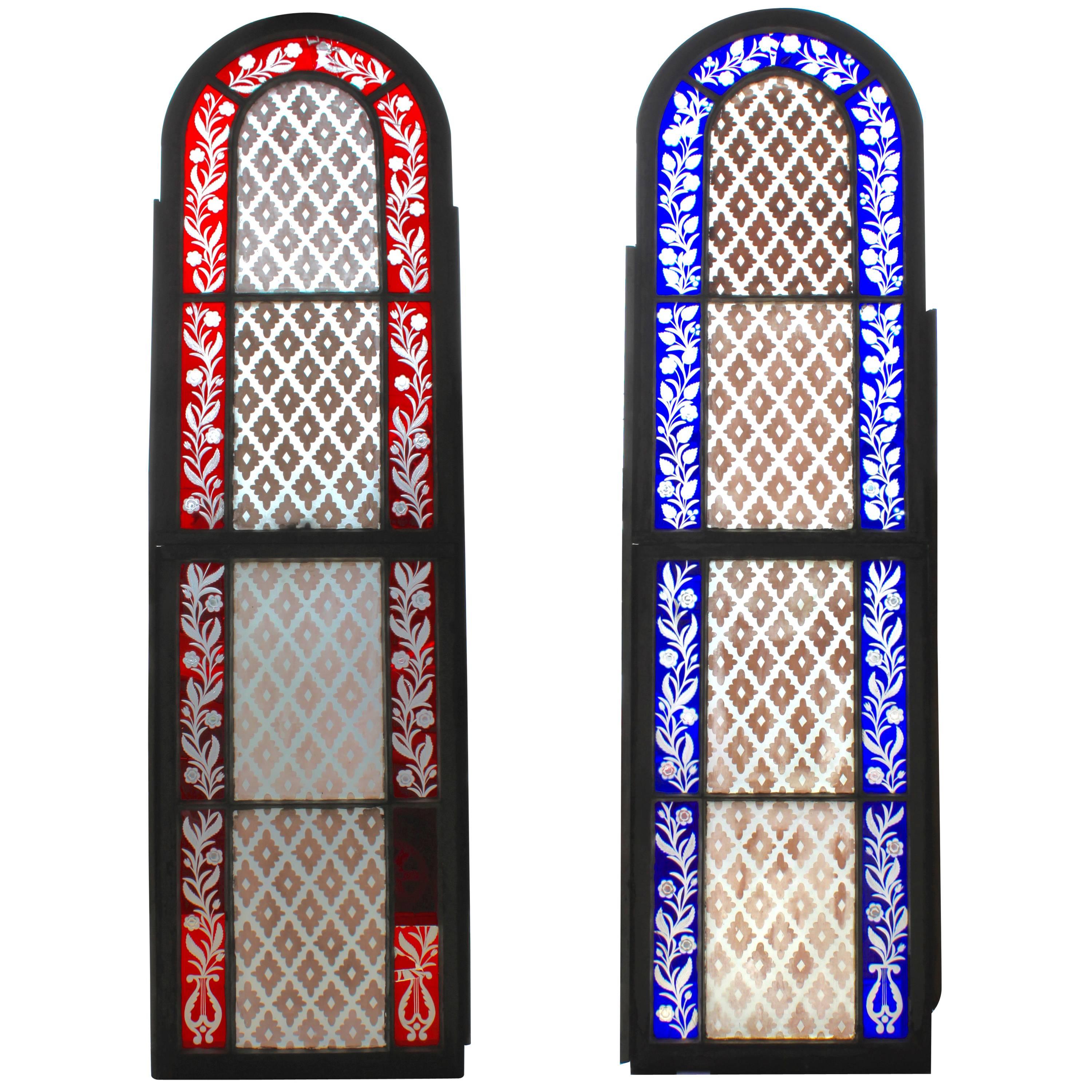 Pair of Mid-19th Century American Stained Glass Windows For Sale