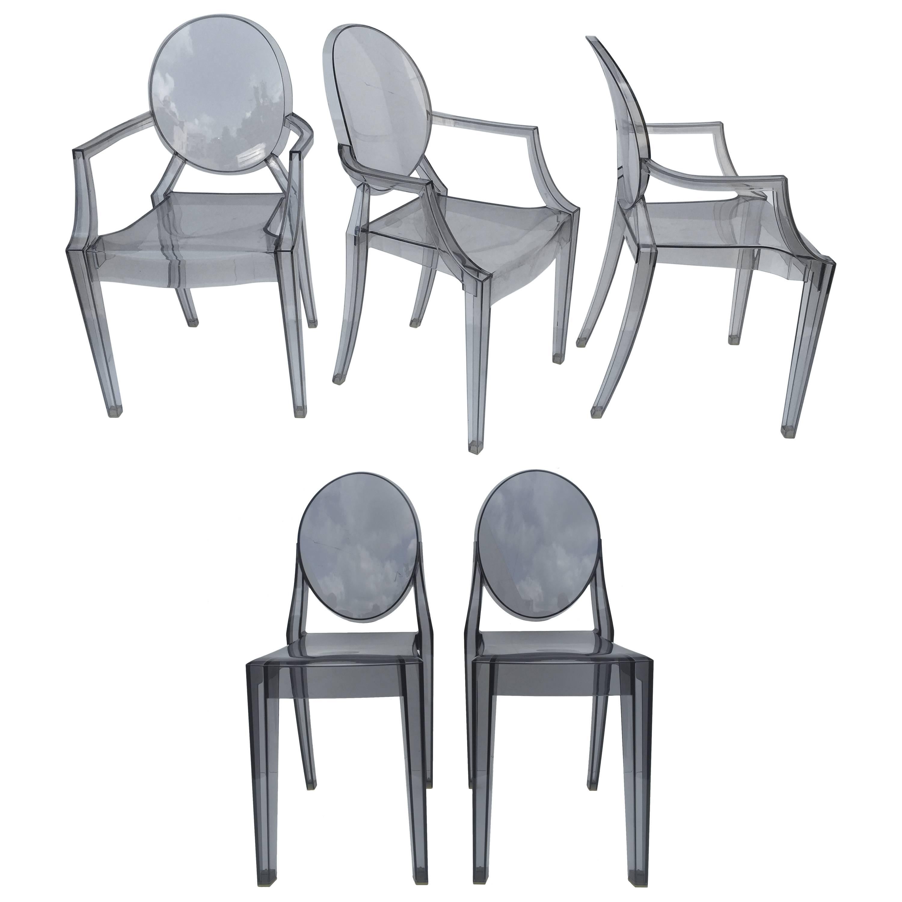 Five Signed Lucite Ghost Chairs For Sale