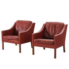 Børge Mogensen Pair of 2207 Armchairs in Red Leather