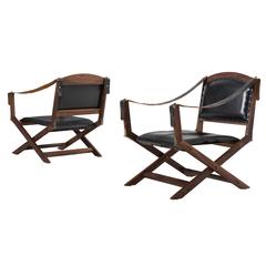 Set of Two Safari X-chairs in Black Leather 