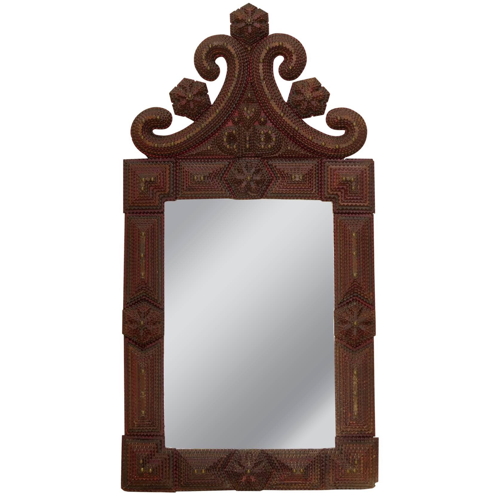 French Tramp Art Mirror, Late 19th Century For Sale