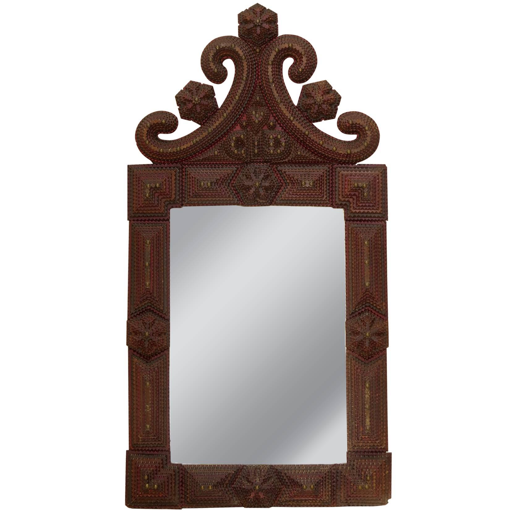 French Tramp Art Mirror, Late 19th Century