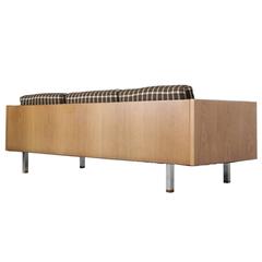 Scandinavian Three-Seat Sofa in Oak and Checkered Upholstery 2
