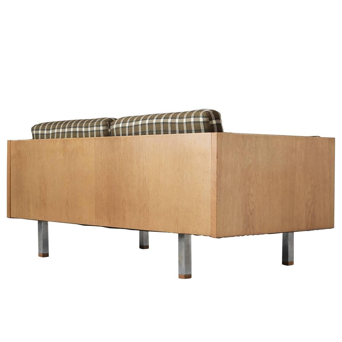 Scandinavian Two-Seat Sofa in Oak and Checkered Upholstery