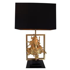 Rare Table Lamp with a Khmer Bronze Figure, Maison Guerin, Paris, circa 1970 5