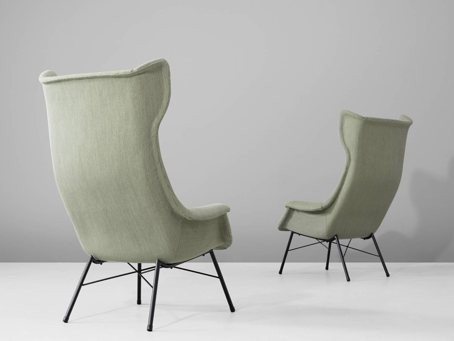 Mid-Century Modern Pair of Reupholstered Midcentury High Back Chairs 