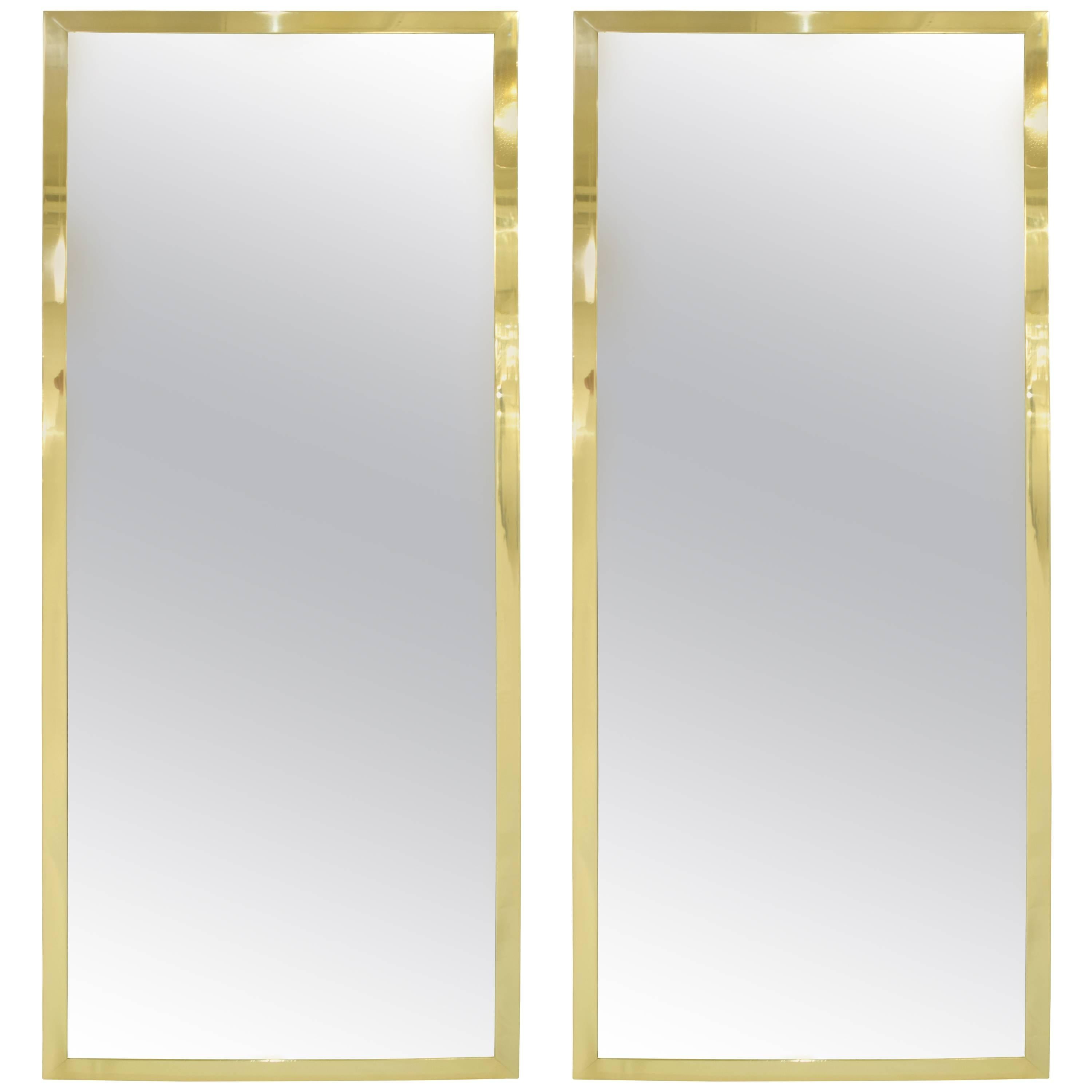 Pair of Brass Framed Antiqued Mirrors For Sale