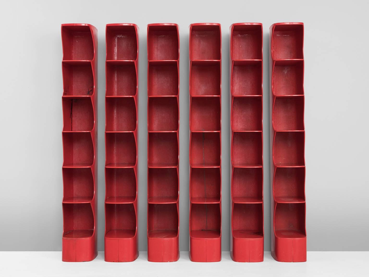 Space Age Set of Six Red Totem Shelves of Rodier