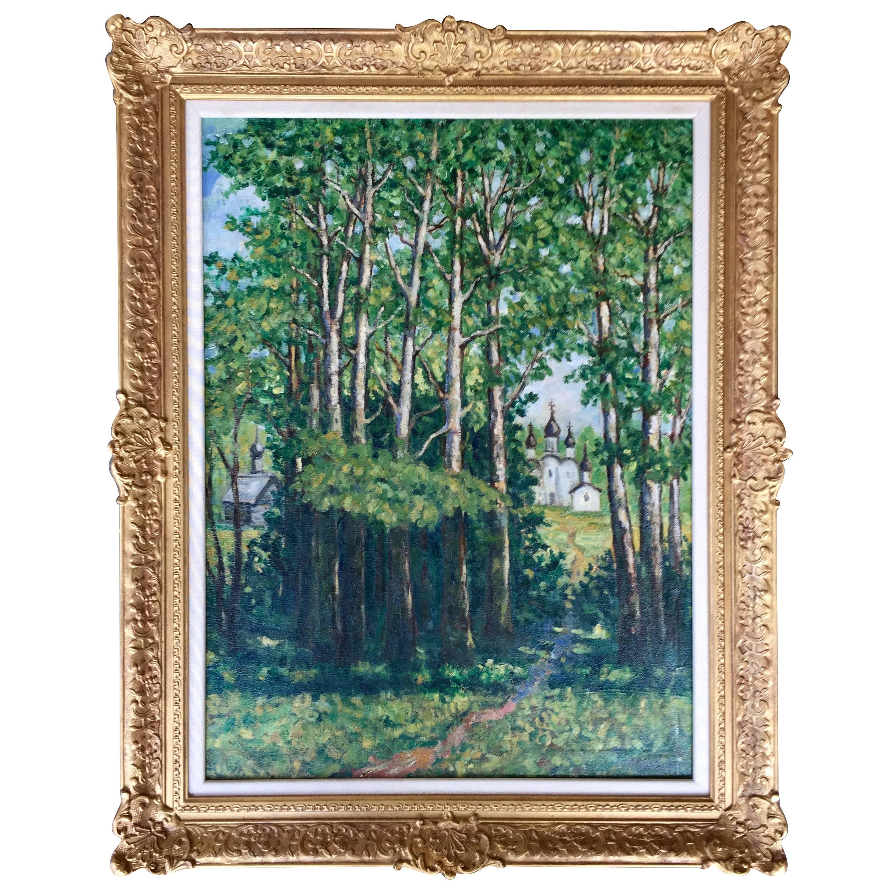 "Birch Forest with Path to Church" Painting by Alexander Kuprin