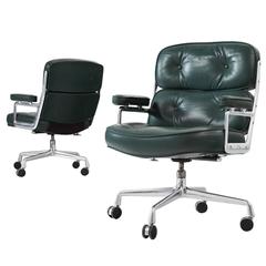 Charles & Ray Eames Set of Two Green Leather 'Time Life' Office Chairs