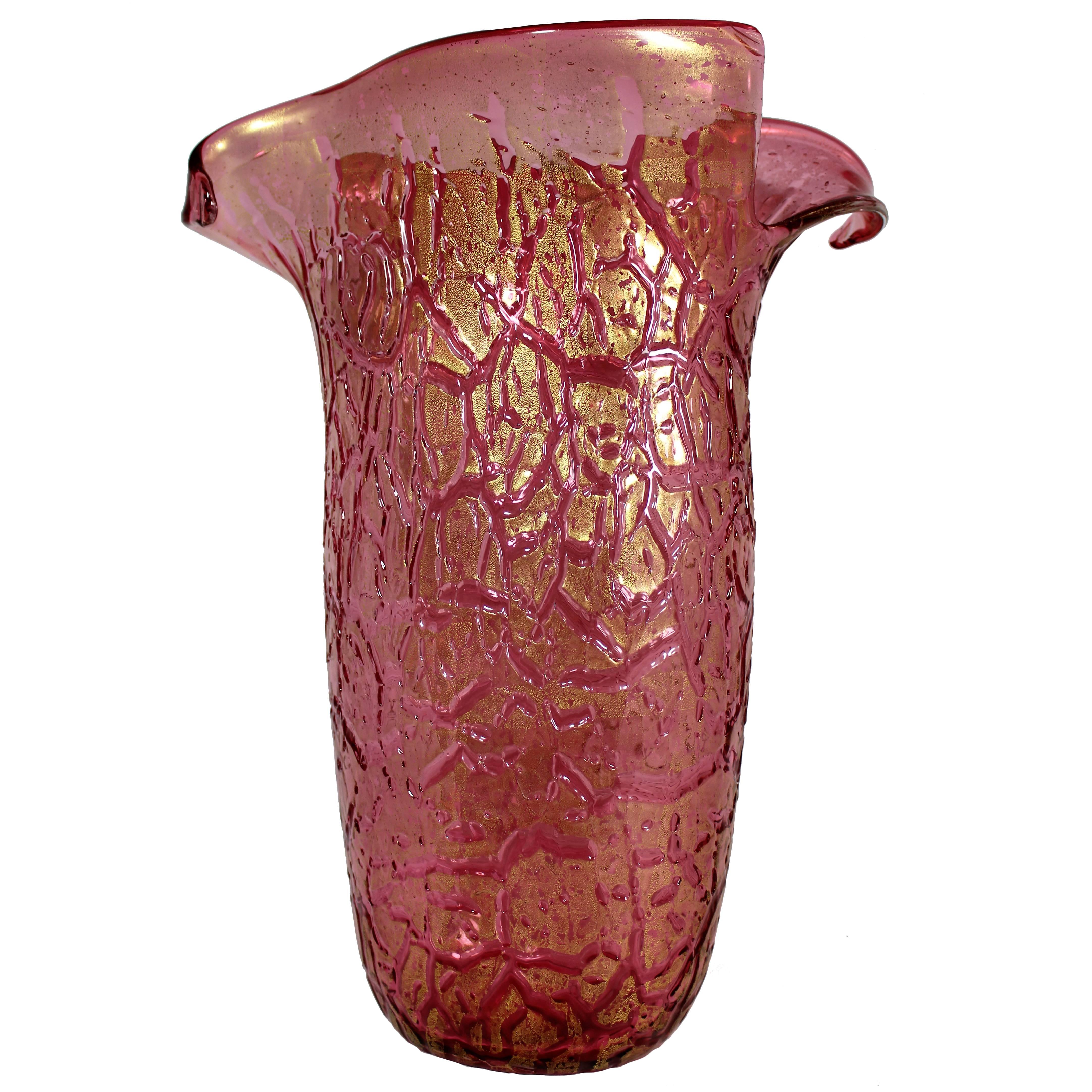 Enrico Camozzo Murano Glass Vase with Gold Flecks