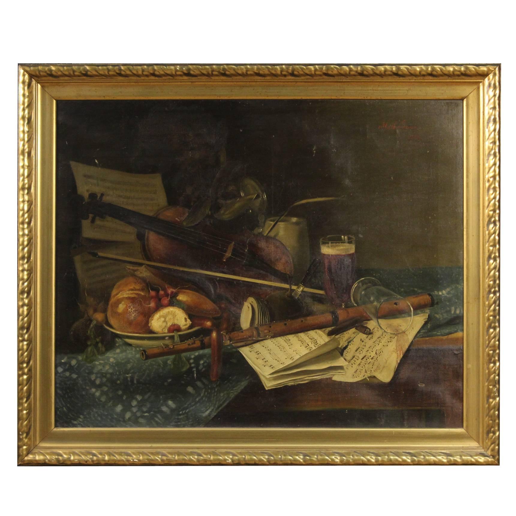 19th Century Painting Signed and Dated Math Bauer, 1882